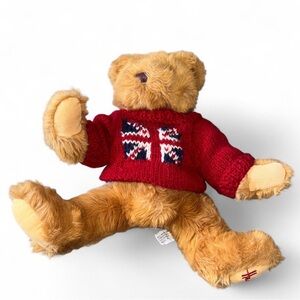 Harrods Knightsbridge Plush Teddy Bear Toy British Union Jack Flag Red Sweater